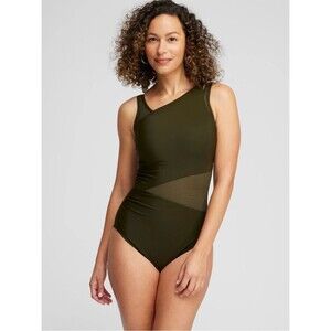 Chico’s Miraclesuit Jena Network One Piece Swimsuit 12 Green Sheer Minimalist
